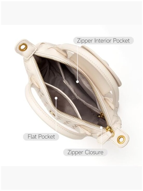 Hand Woven Vegan Leather Mini Crossbody Bag Top Handle Dumpling Purse - Picture 5 of 7